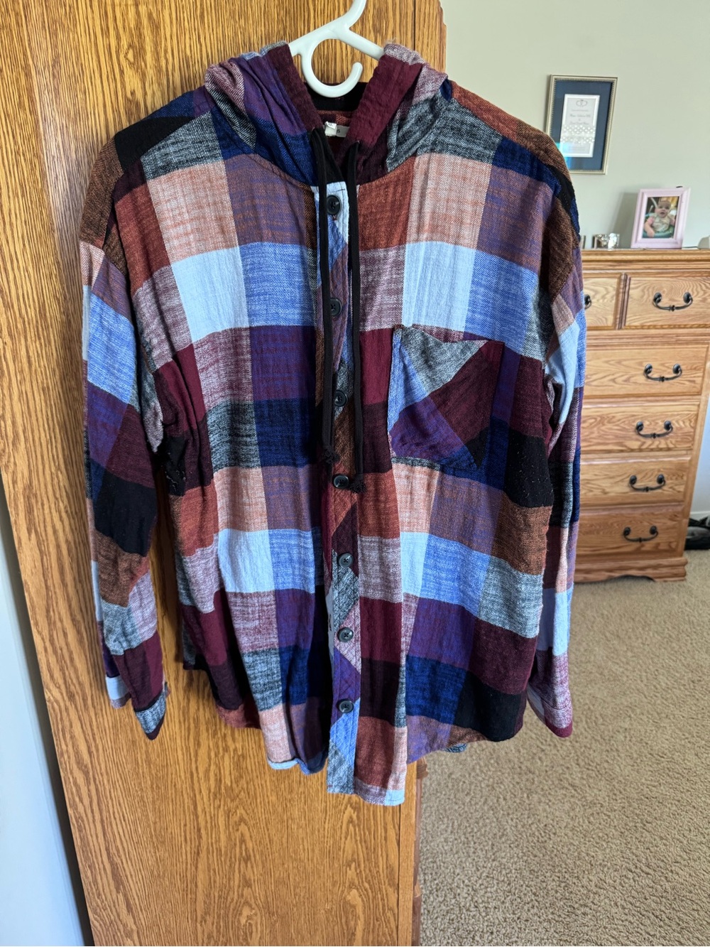 Maurices Plaid Hooded Button-Up Shirt Jacket in Blue, Burgundy, Brown, Black